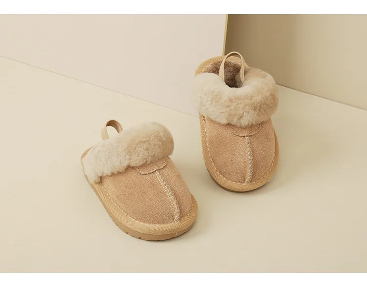 New Winter Baby Shoes Leather Warm Plush Toddler Kids Slipper Shoes Rubber Non-slip Indoor Fashion Little Girls Slipper