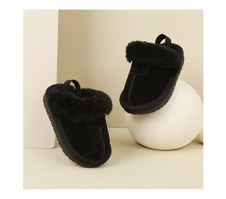 New Winter Baby Shoes Leather Warm Plush Toddler Kids Slipper Shoes Rubber Non-slip Indoor Fashion Little Girls Slipper