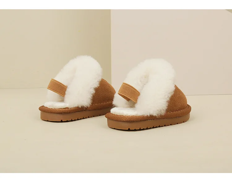 New Winter Baby Shoes Leather Warm Plush Toddler Kids Slipper Shoes Rubber Non-slip Indoor Fashion Little Girls Slipper