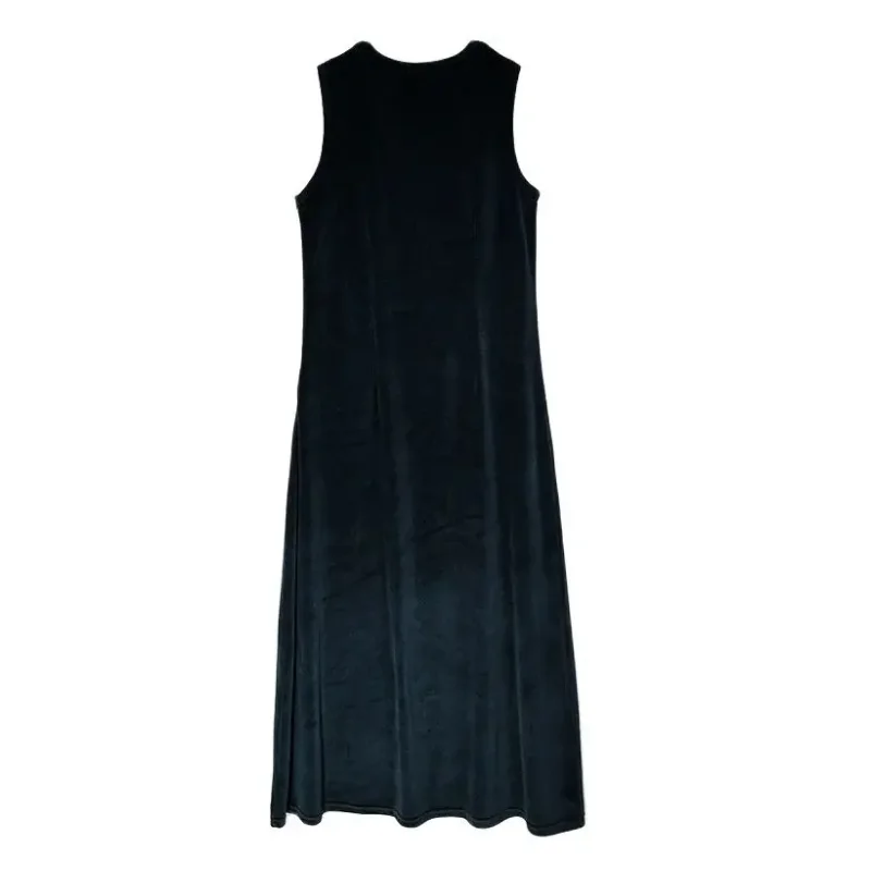 Elegant Maxi Women 3 Pieces Dress for Women and Girls Velour and Satin Top Black Sleeveless Dress for Lady Clothes XS-XXXL