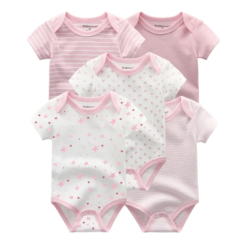 Kiddiezoom 5 Pcs/Lot Four Seasons Fashion Cartoon Short Sleeve Baby Boy Girl Bodysuits Soft 100%Cotton NewbornOnesies