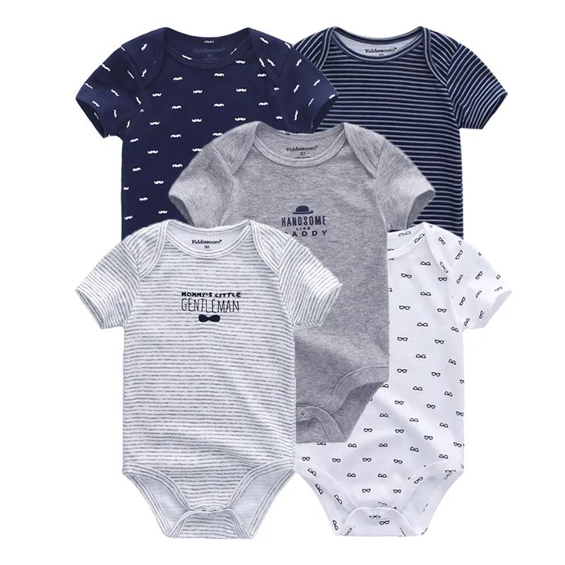 Kiddiezoom 5 Pcs/Lot Four Seasons Fashion Cartoon Short Sleeve Baby Boy Girl Bodysuits Soft 100%Cotton NewbornOnesies