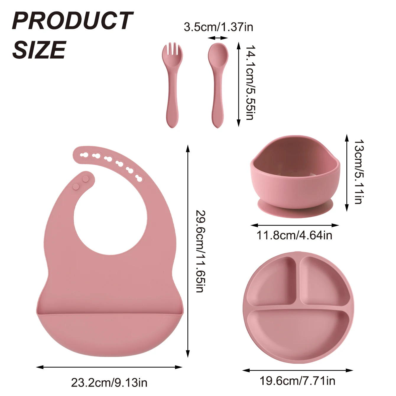 Color Kids 5PCS Silicone Baby Feeding Set Suction Dishes Plate BPA Free Sucker Bowl Bib Spoon Fork Training Tableware Gift Set