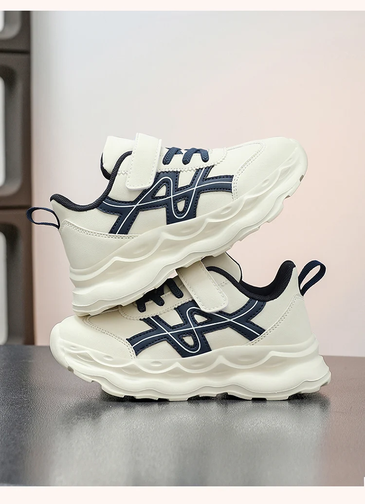 Children’s Black Causal PU Leather Running Shoes Anti-Slip Outdoor Sneakers for Boy and Girl Sport Tennis Size 30-39