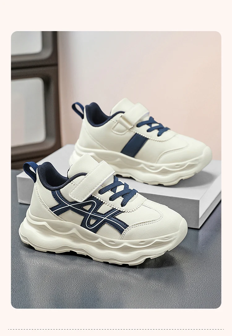 Children’s Black Causal PU Leather Running Shoes Anti-Slip Outdoor Sneakers for Boy and Girl Sport Tennis Size 30-39