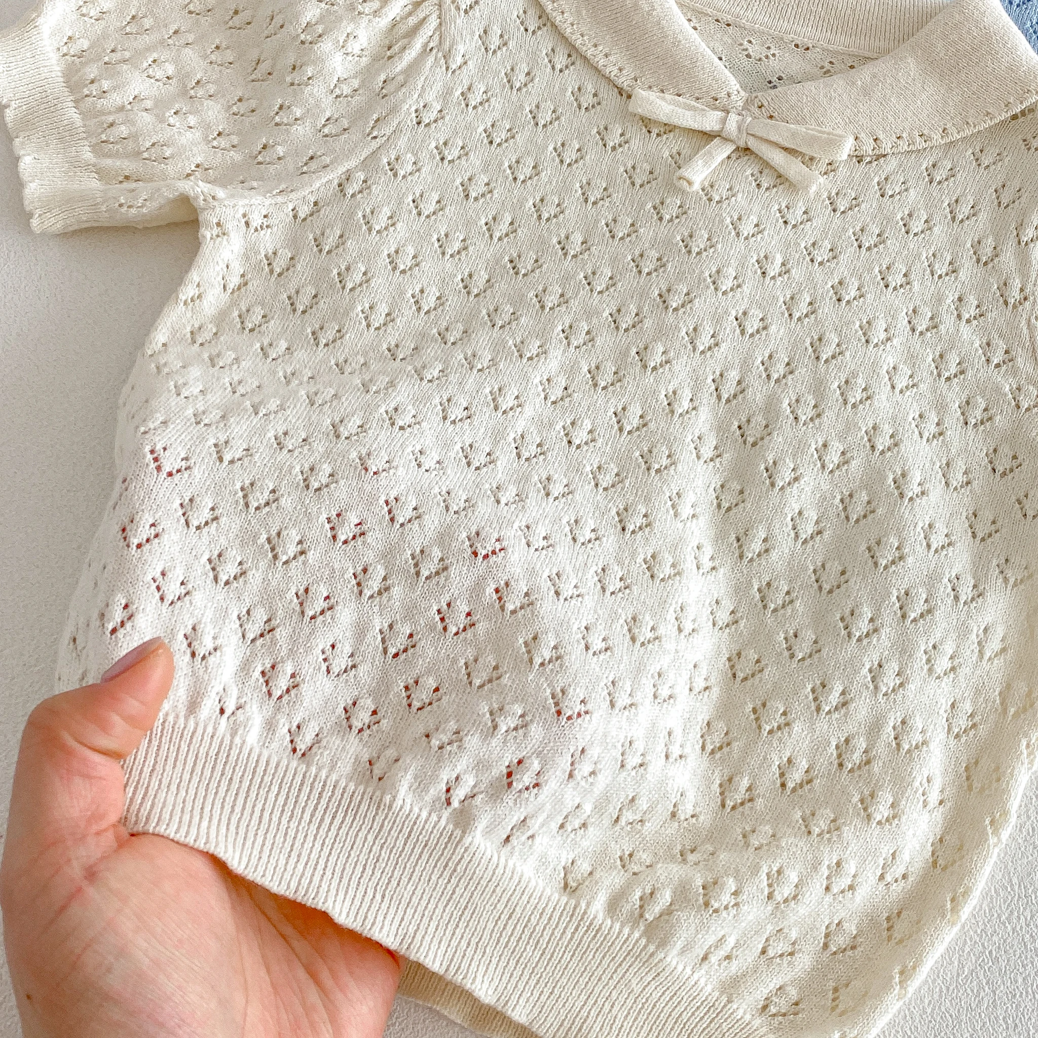 Infant Forest-Style Hollow Knit Short-Sleeve Top and Shorts Set, 2026 Summer New Arrival, Korean-Style Chic Baby Girl Outfit