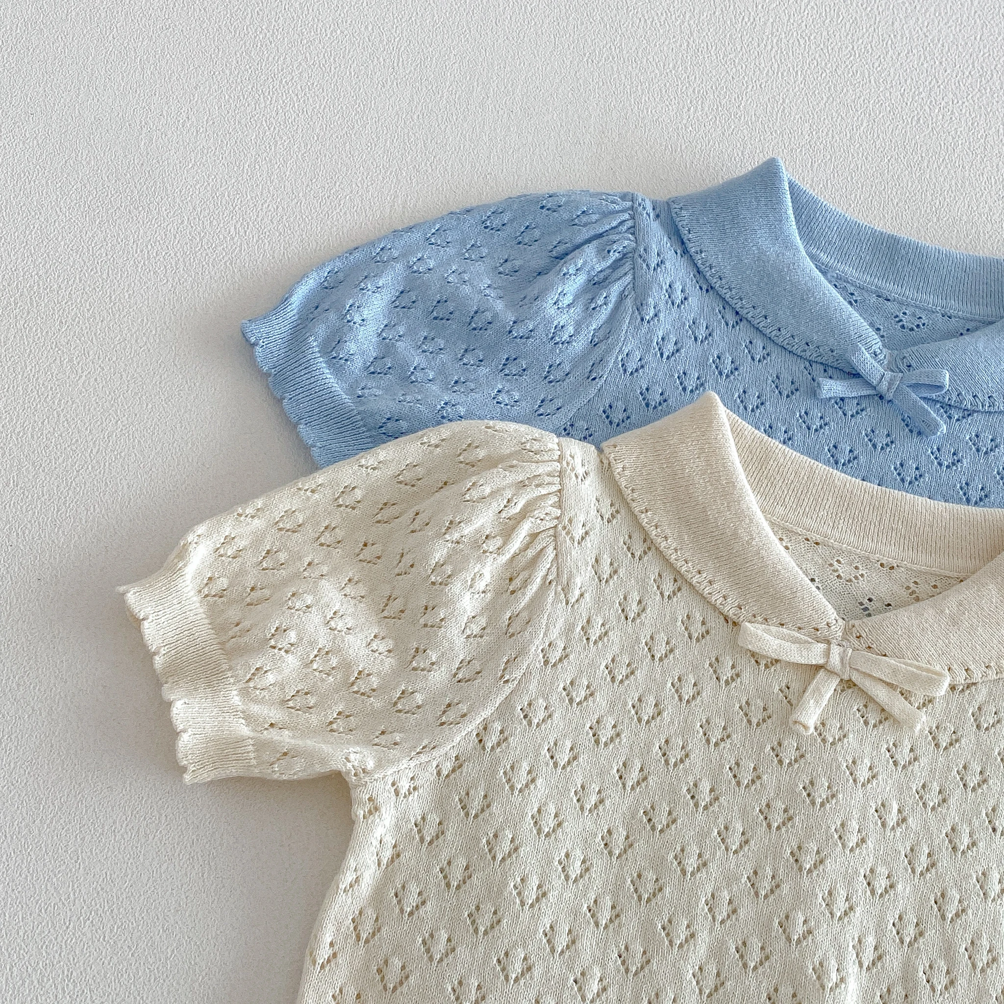 Infant Forest-Style Hollow Knit Short-Sleeve Top and Shorts Set, 2026 Summer New Arrival, Korean-Style Chic Baby Girl Outfit