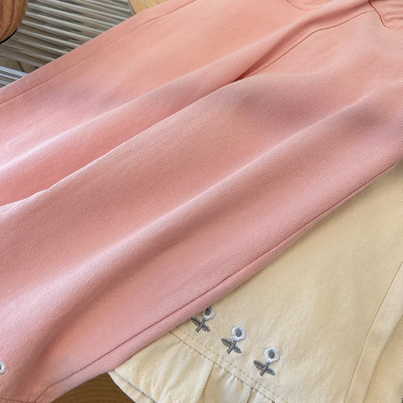 1 to 8 Years Girls Pants Kids Embroidered Flower Jeans Autumn Spring New Fashion Children Pants Korean Breathable Soft Trousers