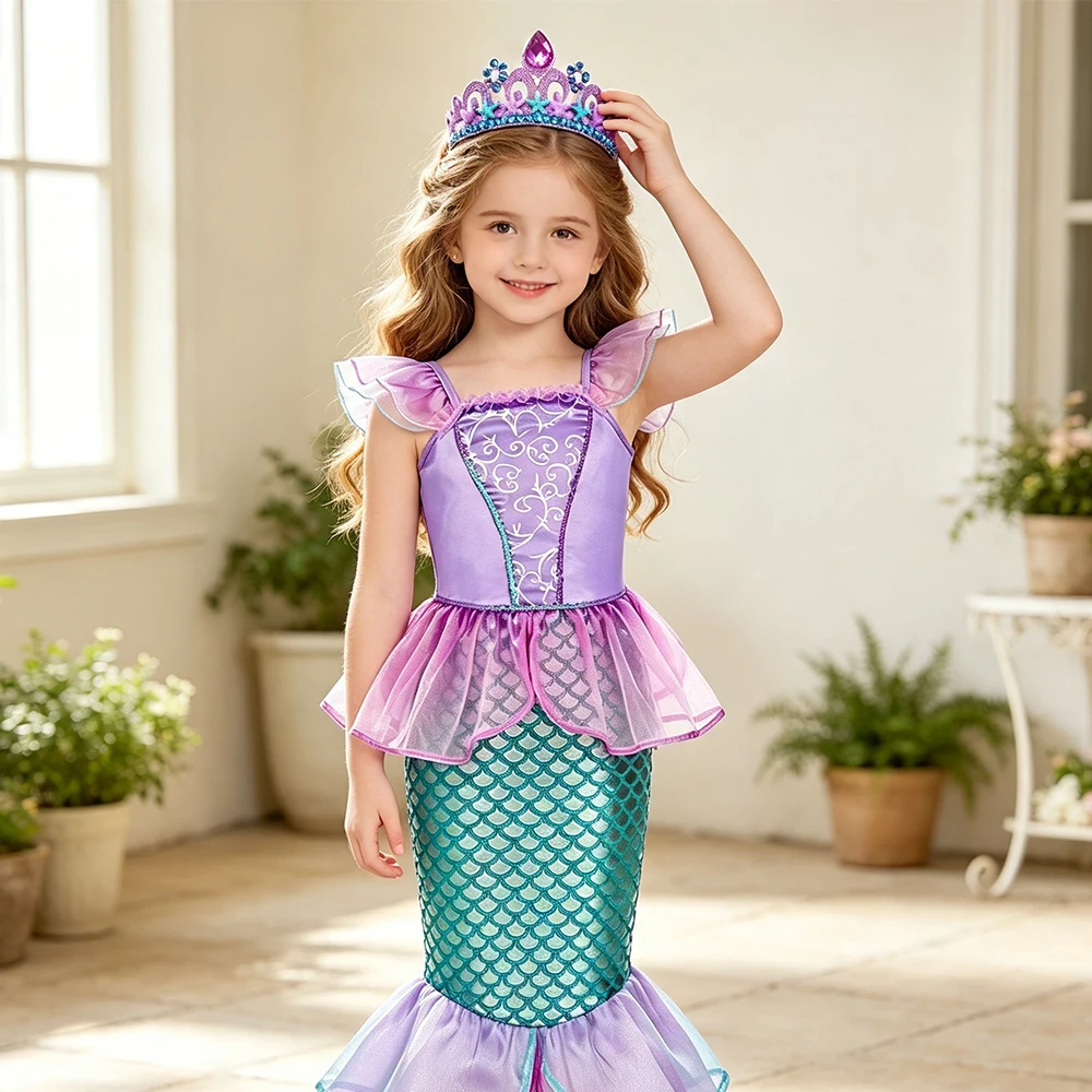 Girls Mermaid Costume Kids Ocean Princess Fancy Dress Summer Dresses Children Carnival Birthday Party Halloween Costumes