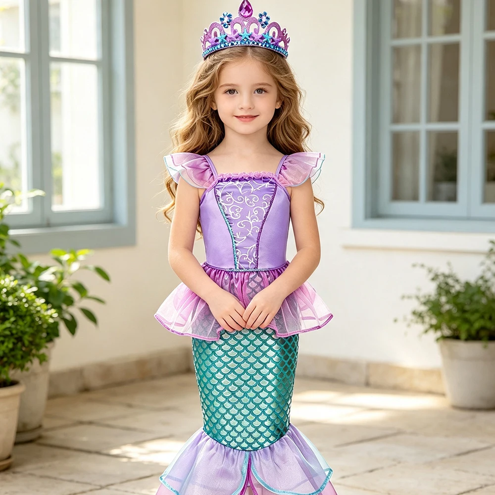 Girls Mermaid Costume Kids Ocean Princess Fancy Dress Summer Dresses Children Carnival Birthday Party Halloween Costumes