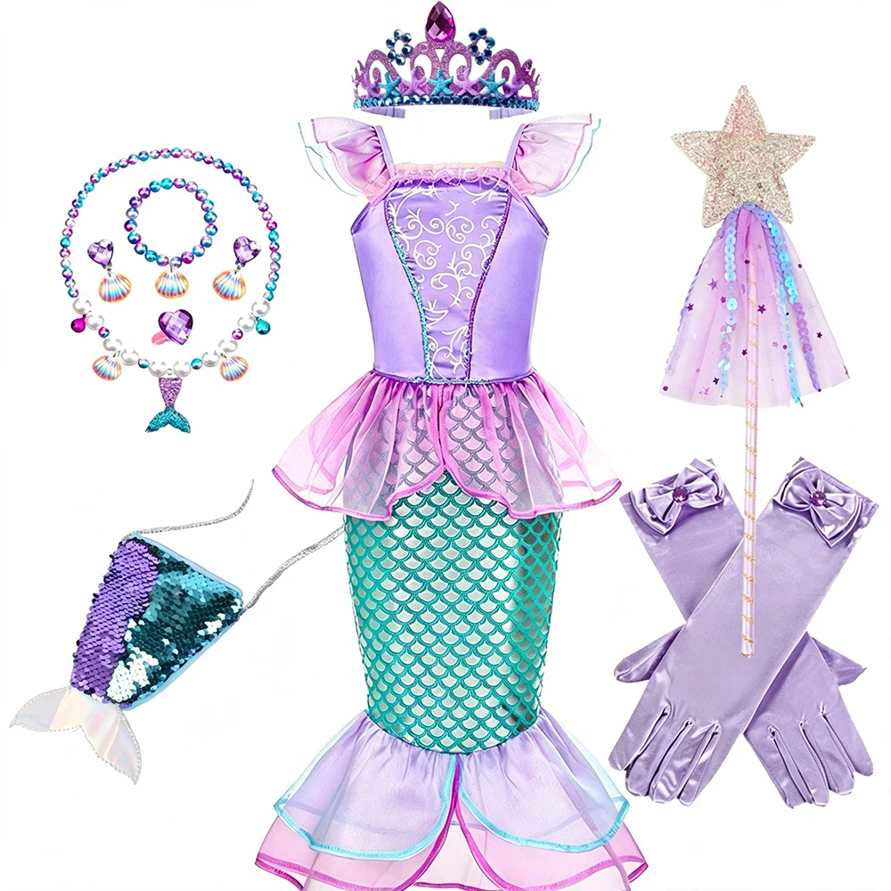 Girls Mermaid Costume Kids Ocean Princess Fancy Dress Summer Dresses Children Carnival Birthday Party Halloween Costumes