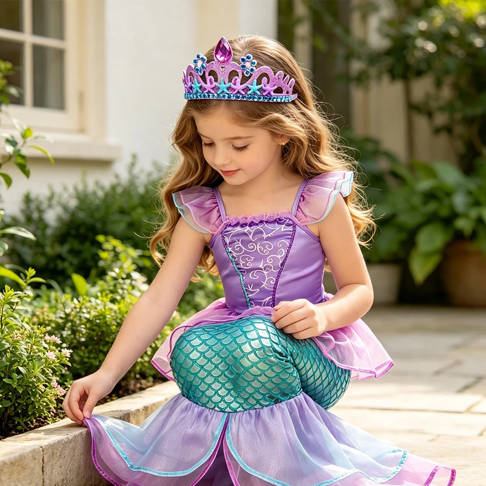 Girls Mermaid Costume Kids Ocean Princess Fancy Dress Summer Dresses Children Carnival Birthday Party Halloween Costumes