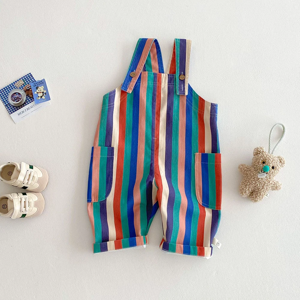 Unisex Spring New Kids Clothes Fashion Overalls Polk Dot Jumpsuits Striped Overalls Children Play Suit