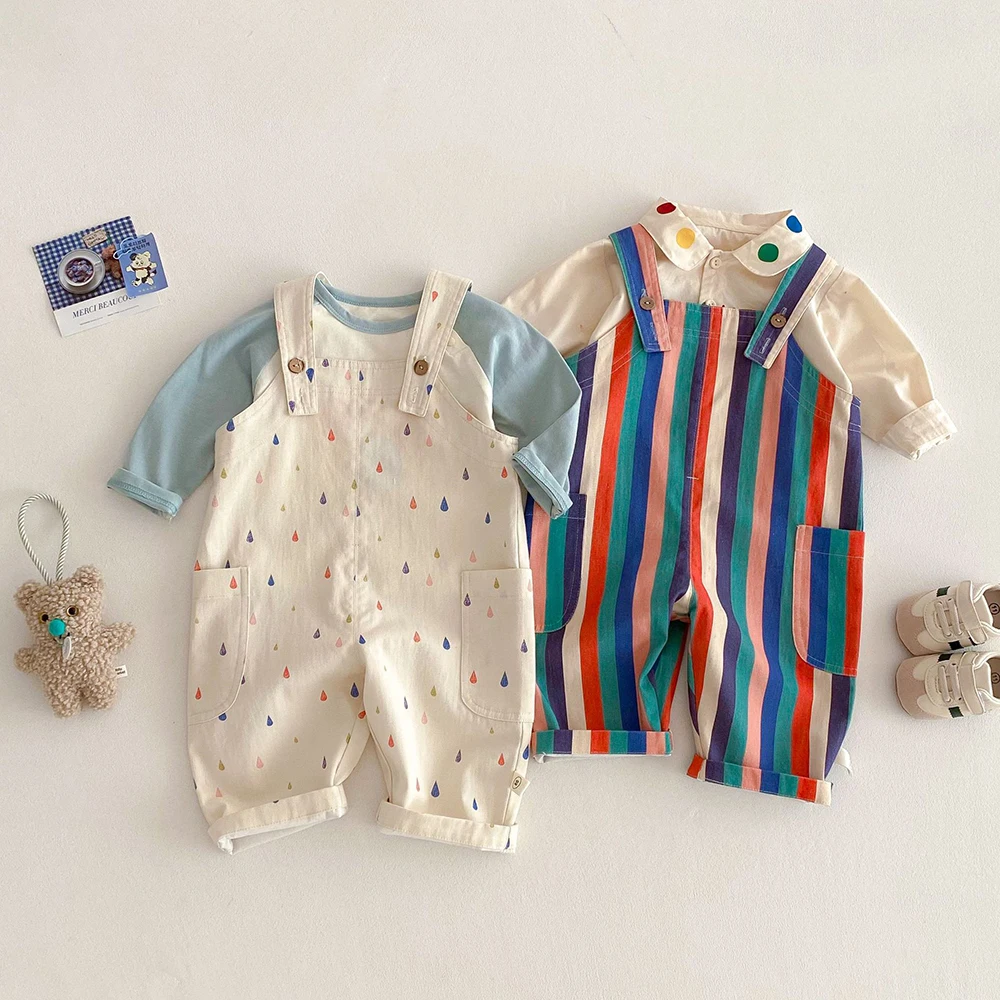 Unisex Spring New Kids Clothes Fashion Overalls Polk Dot Jumpsuits Striped Overalls Children Play Suit