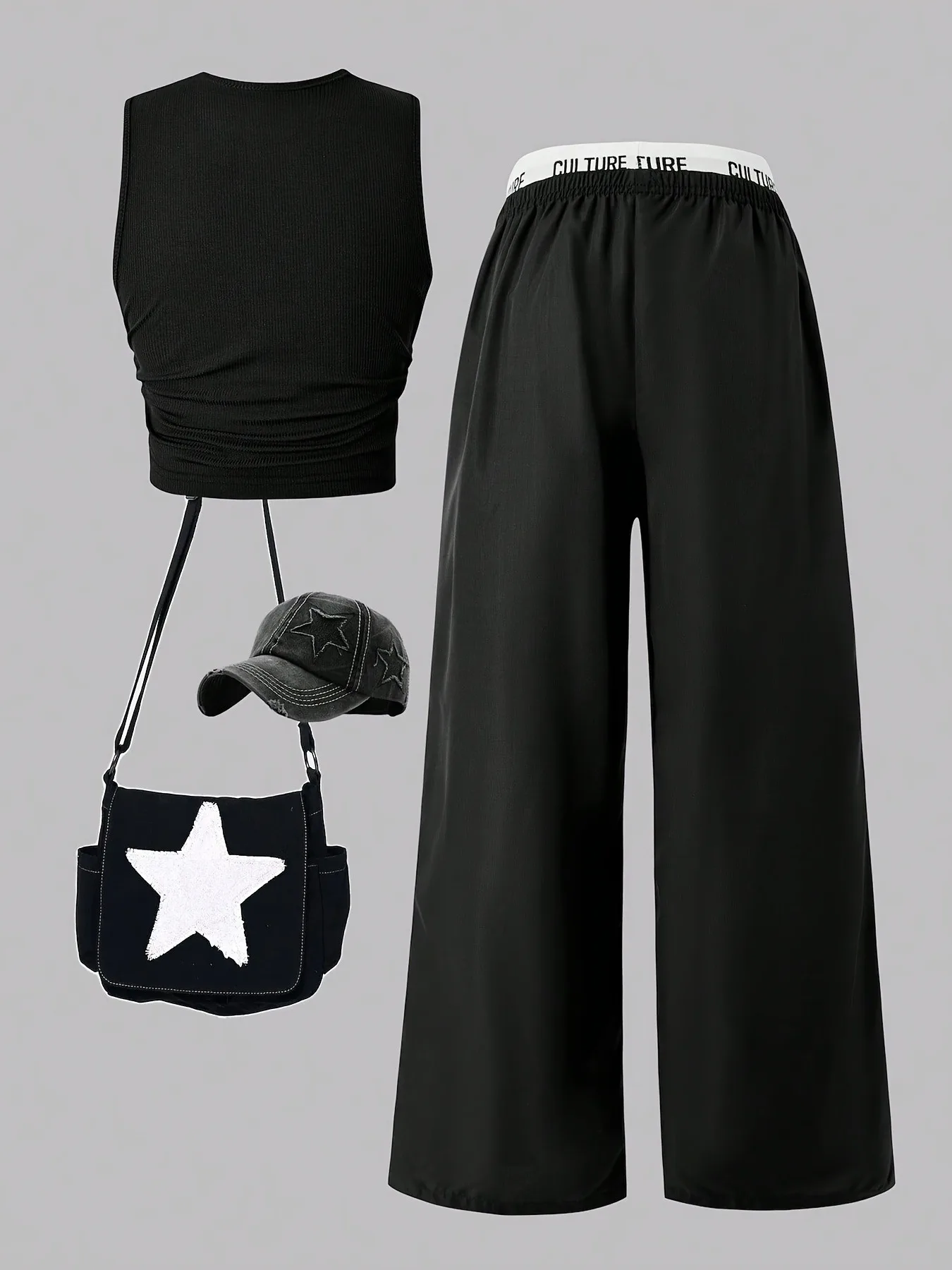 2-Piece Star Print Crop Top & Cargo Pants Set Girls Summer Casual Y2K Streetwear Outfit
