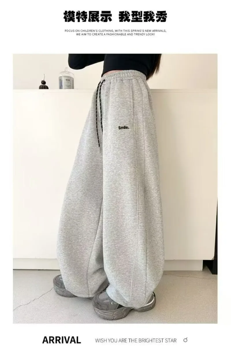 OLEKID Junior Girls Sweatpant Cotton Letter Embroidery Young Teens Girls Sports Pants Loose Elastic Waist Children Girls Trouser