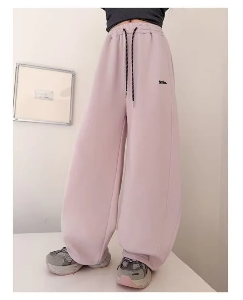 OLEKID Junior Girls Sweatpant Cotton Letter Embroidery Young Teens Girls Sports Pants Loose Elastic Waist Children Girls Trouser