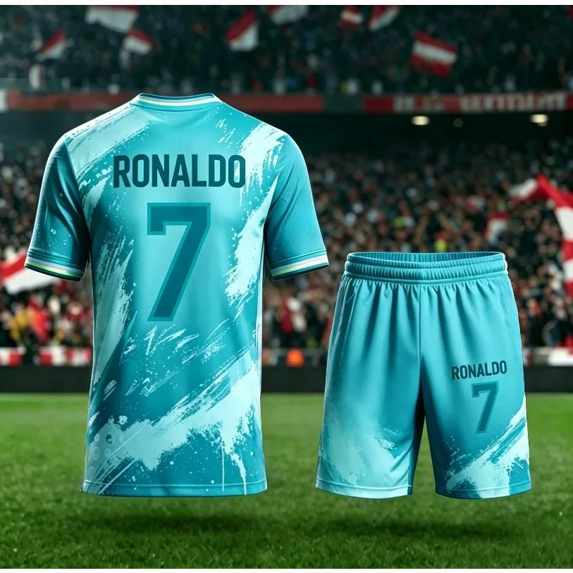 2026 Summer New # 7 Cristiano Ronaldo Short Sleved AI Color Series Football Shirt Adult Children Fashion Casual Large Sports Set