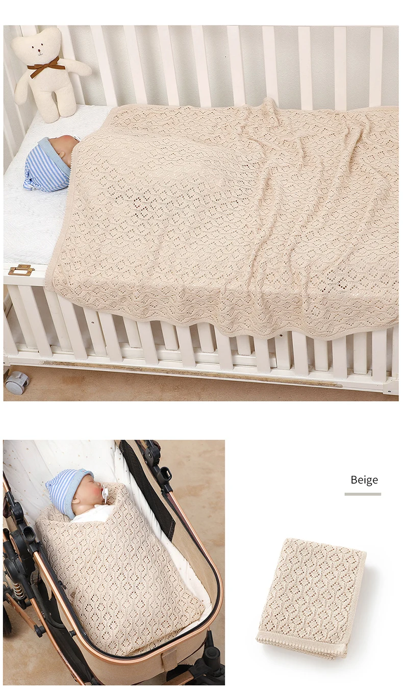 Cotton Baby Blanket Knit Infant Boy Girl Bedding Quilt 90*70CM Solid Toddler Stroller Swaddle Super Soft Plaid Fashion Hollow Ou