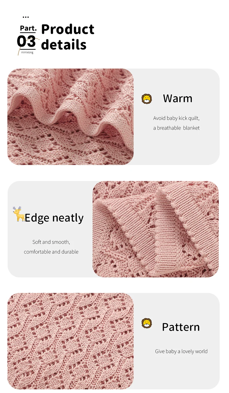 Cotton Baby Blanket Knit Infant Boy Girl Bedding Quilt 90*70CM Solid Toddler Stroller Swaddle Super Soft Plaid Fashion Hollow Ou