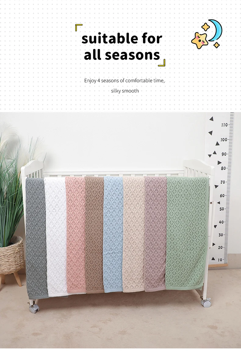 Cotton Baby Blanket Knit Infant Boy Girl Bedding Quilt 90*70CM Solid Toddler Stroller Swaddle Super Soft Plaid Fashion Hollow Ou