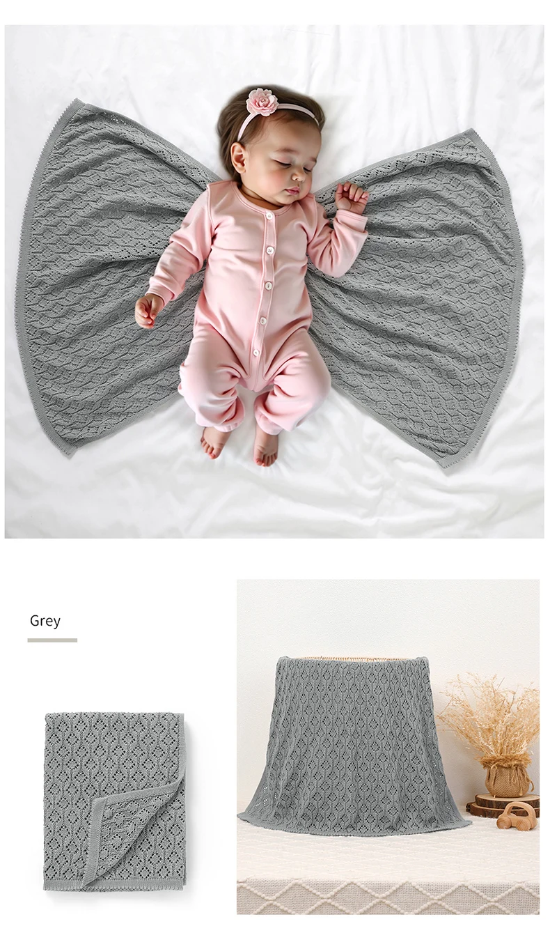 Cotton Baby Blanket Knit Infant Boy Girl Bedding Quilt 90*70CM Solid Toddler Stroller Swaddle Super Soft Plaid Fashion Hollow Ou