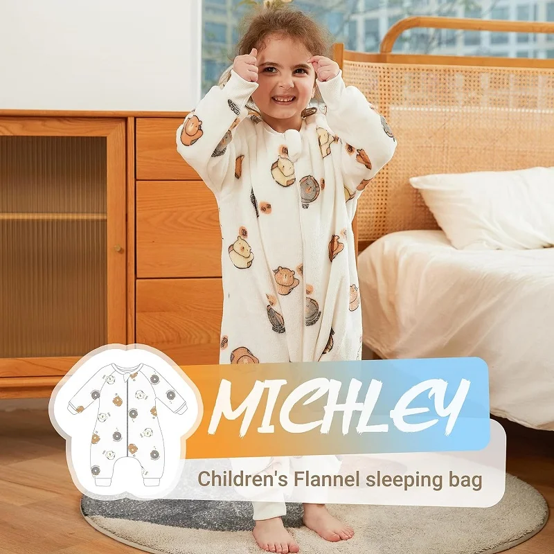 MICHLEY Cartoon Owl Kids Sleeping Bag Cute Flannel Sack Sleepsack Thick Warm Sleepwear Wearable Blanket Bodysuit 1-6T Gifts