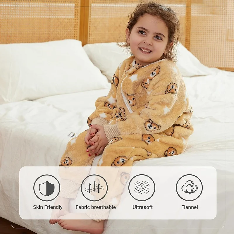 MICHLEY Cartoon Owl Kids Sleeping Bag Cute Flannel Sack Sleepsack Thick Warm Sleepwear Wearable Blanket Bodysuit 1-6T Gifts