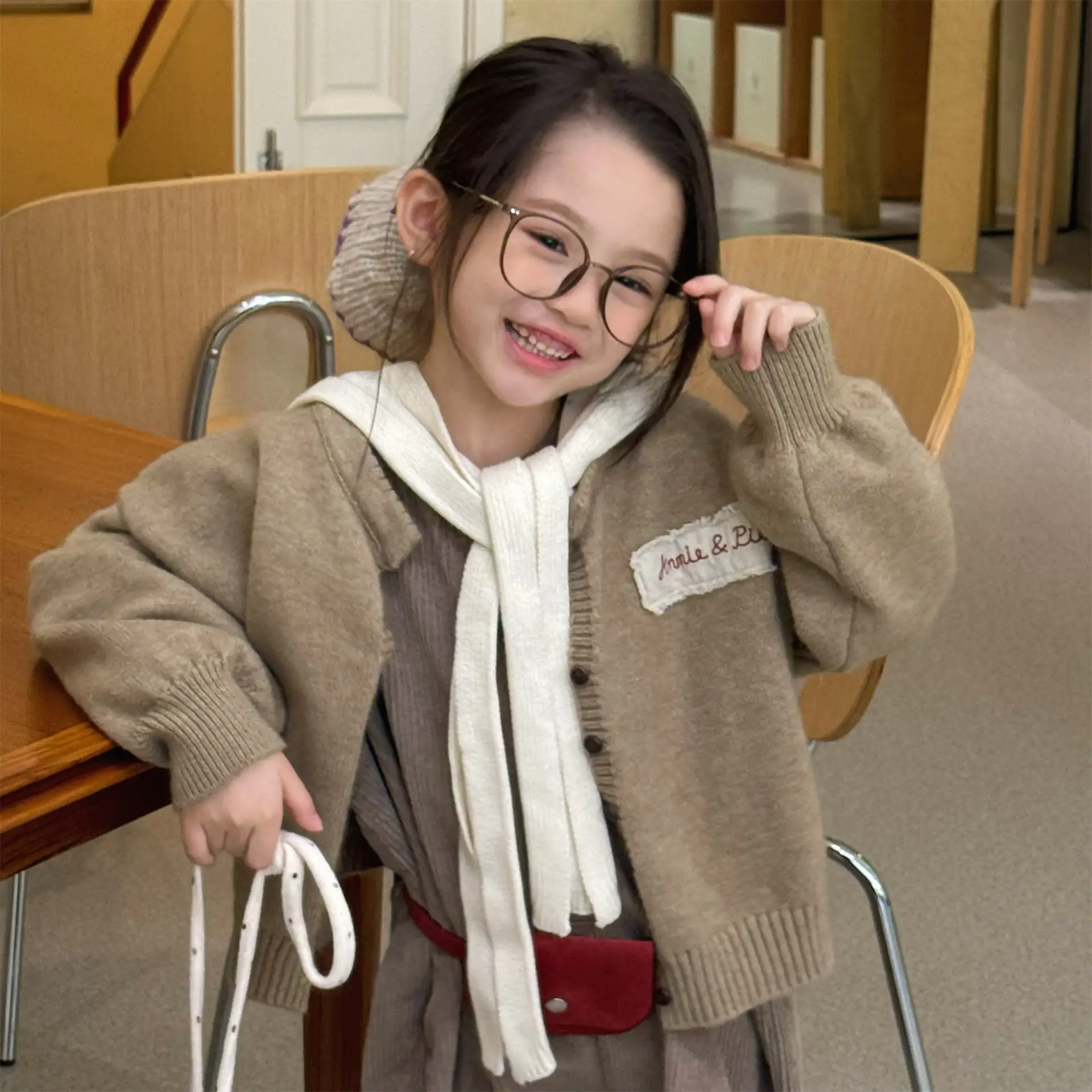 Girls Sweater 2026 Autumn New Children's Clothing Korean Style Girl Baby Fashion Loose Sweater Cardigan Casual Simple Daily