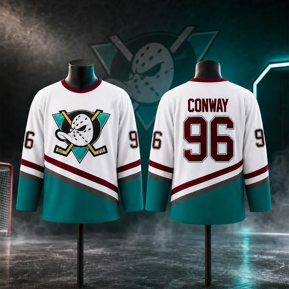 White Duck Ice Hockey Jersey Movie Version Number 96 Number 99 Home Uniform Sportswear Adult and Children Team Sport Clothing
