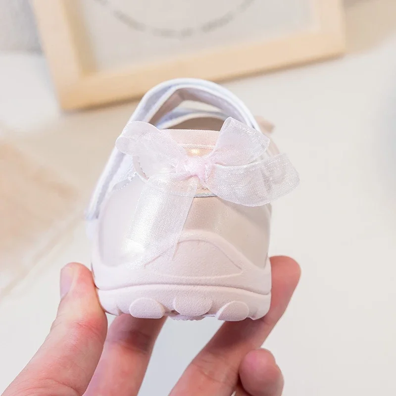 Little Girls Bow Mesh Sneakers, Dual Hook & Loop Straps, Breathable Upper, Non Slip Soft Sole Shoes for Daily Outdoor Wear