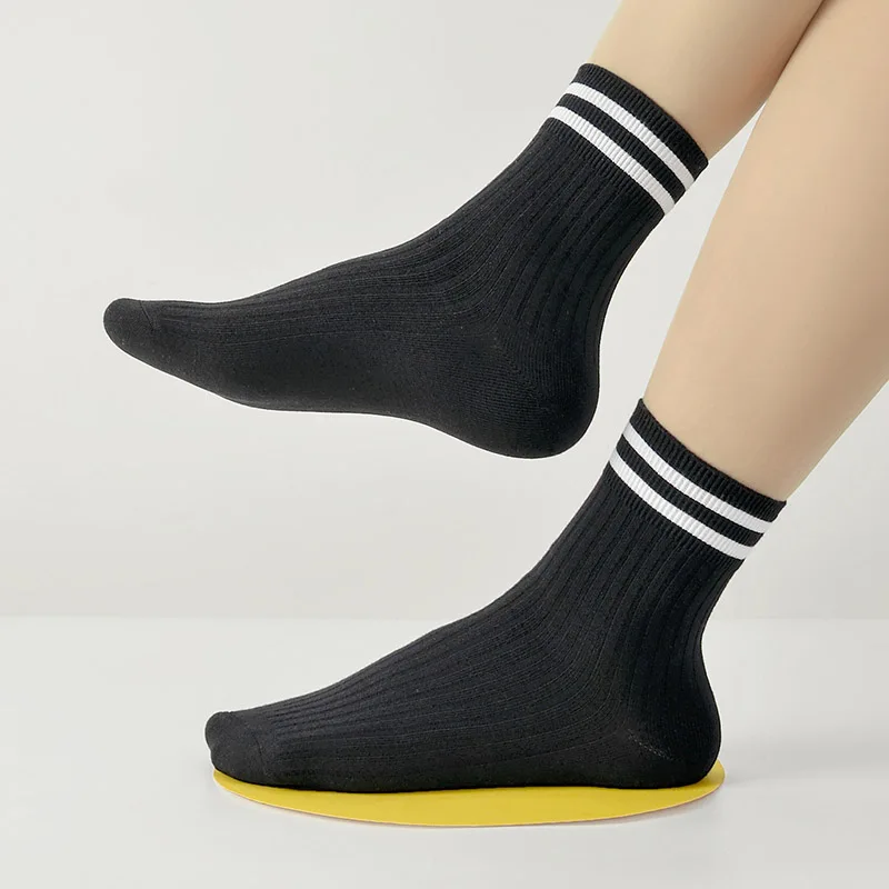 Kids Boys Girls Cotton Socks - Seamless Double Needle Ribbed 2-Stripe, Teens Students All Season School Home Sports Socks