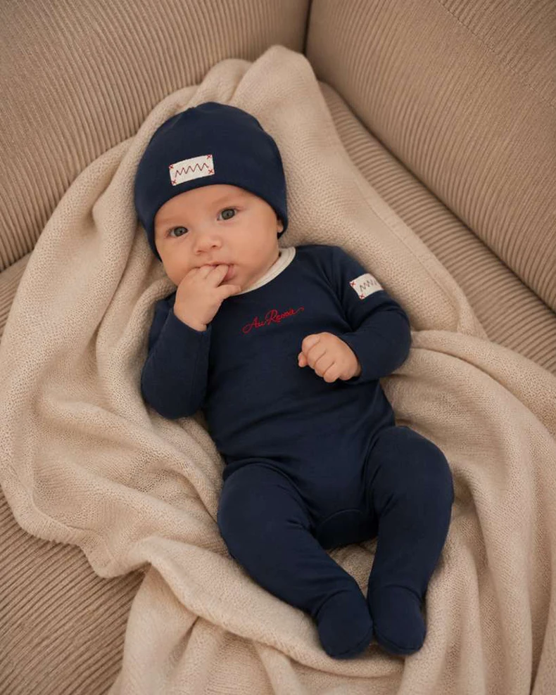 Ali Layette AW26 Embroidered Layette Set Baby Cotton Footed Romper Matching Hat