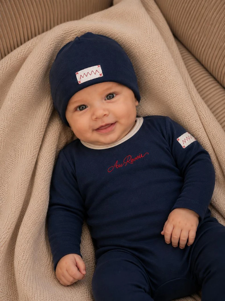 Ali Layette AW26 Embroidered Layette Set Baby Cotton Footed Romper Matching Hat