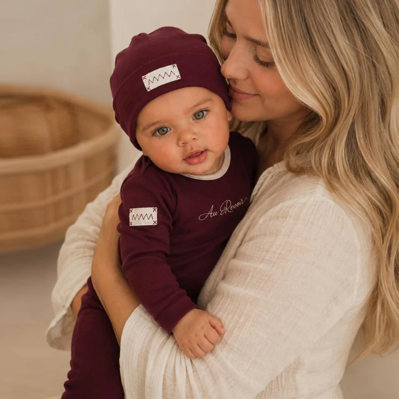 Ali Layette AW26 Embroidered Layette Set Baby Cotton Footed Romper Matching Hat