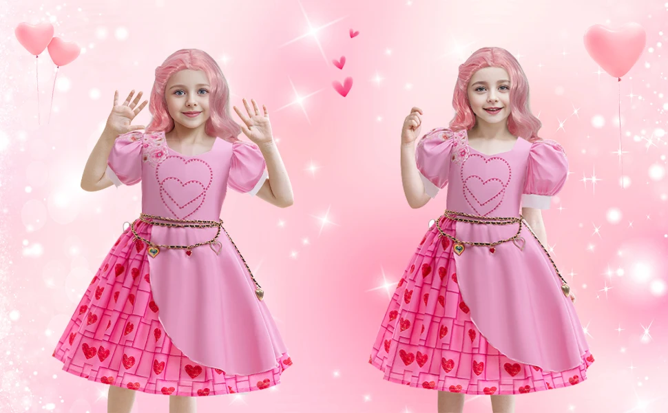 Girls Rise Red Costume Bridget Pink Princess Dress With Accessories For Movie Cosplay Halloween Carnival Birthday Party Outfit