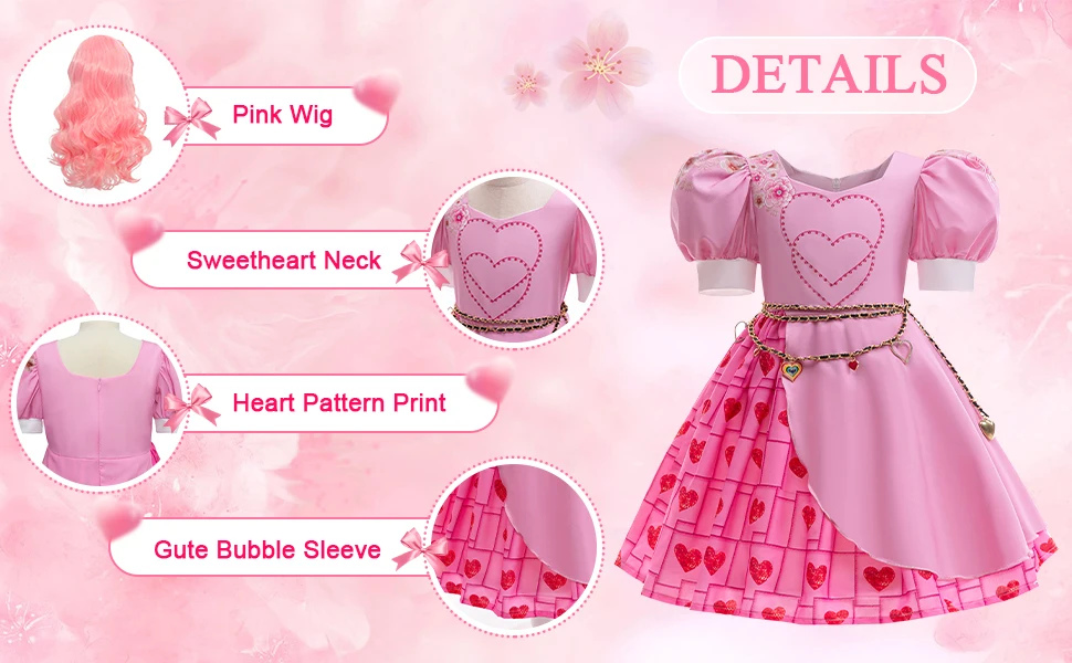 Girls Rise Red Costume Bridget Pink Princess Dress With Accessories For Movie Cosplay Halloween Carnival Birthday Party Outfit