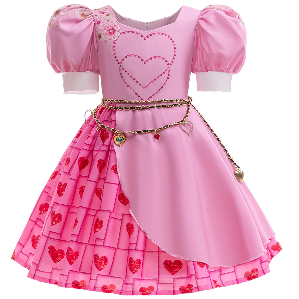 Girls Rise Red Costume Bridget Pink Princess Dress With Accessories For Movie Cosplay Halloween Carnival Birthday Party Outfit