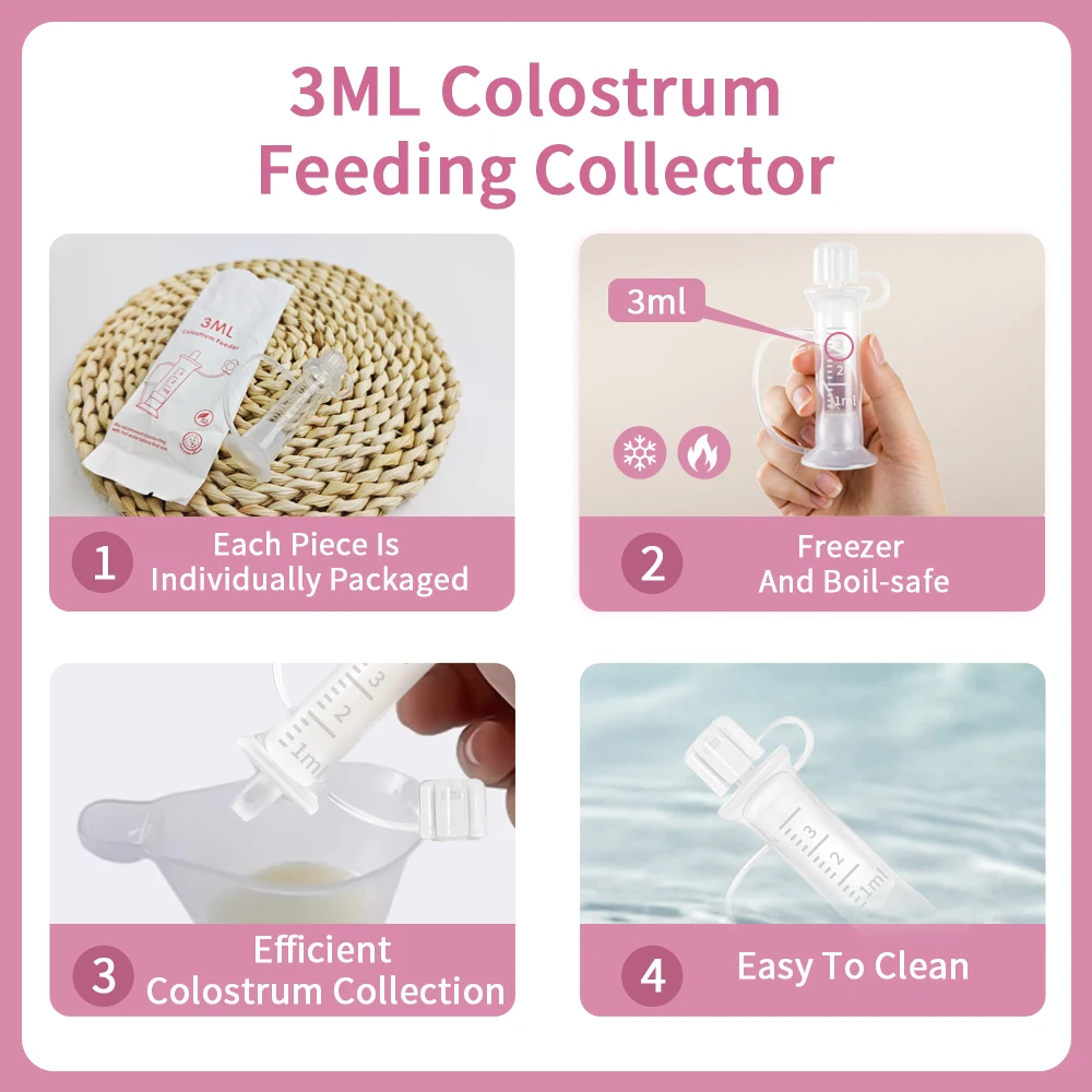Colostrum Collector kit, 3ml/6pcs Breast Milk Collection Baby Feeding, Reusable, Heat & Freezer Resistant, BPA-Free