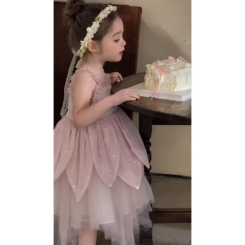 2025 New Girls' Tank Top Skirt Summer Children's Strap Skirt Baby Girls' Summer Dress Children's Princess Dress