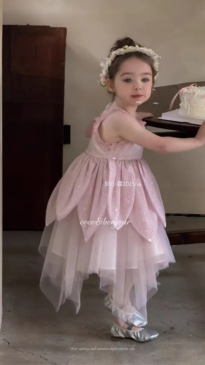 2025 New Girls' Tank Top Skirt Summer Children's Strap Skirt Baby Girls' Summer Dress Children's Princess Dress