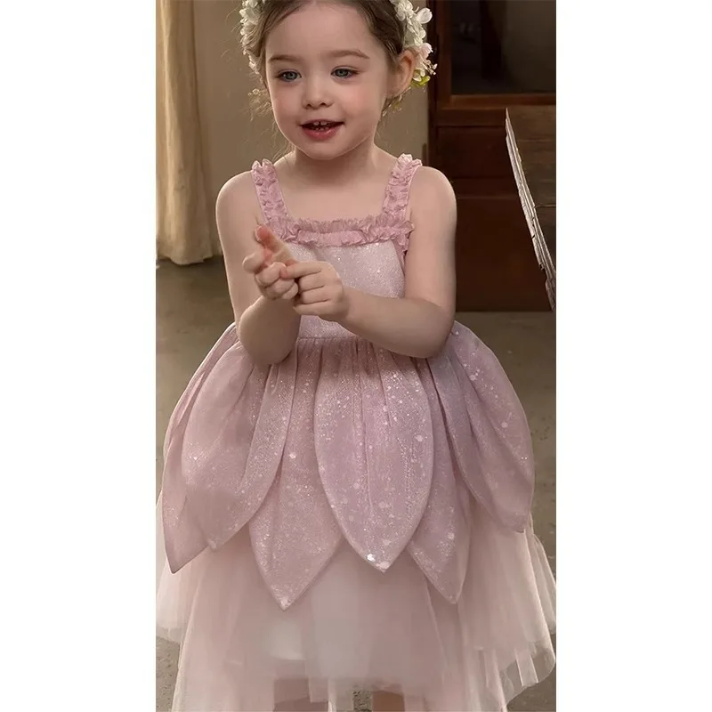 2025 New Girls' Tank Top Skirt Summer Children's Strap Skirt Baby Girls' Summer Dress Children's Princess Dress