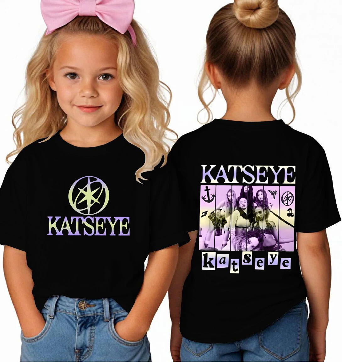 Kpop KATSEYE Kids T-shirt Boys Girls Cotton Tee Summer Short Sleeve Tops Katseye Fans Gift T-shirt Harajuku Children's Clothing