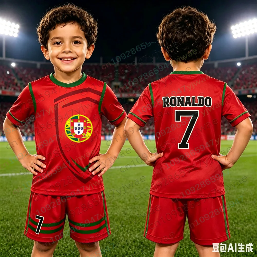 Portugal Jersey Ronaldo Fan Edition Football Shirt 3D Printed Set Outdoor Sports Training Tee Adult Children's T-shirts Shorts