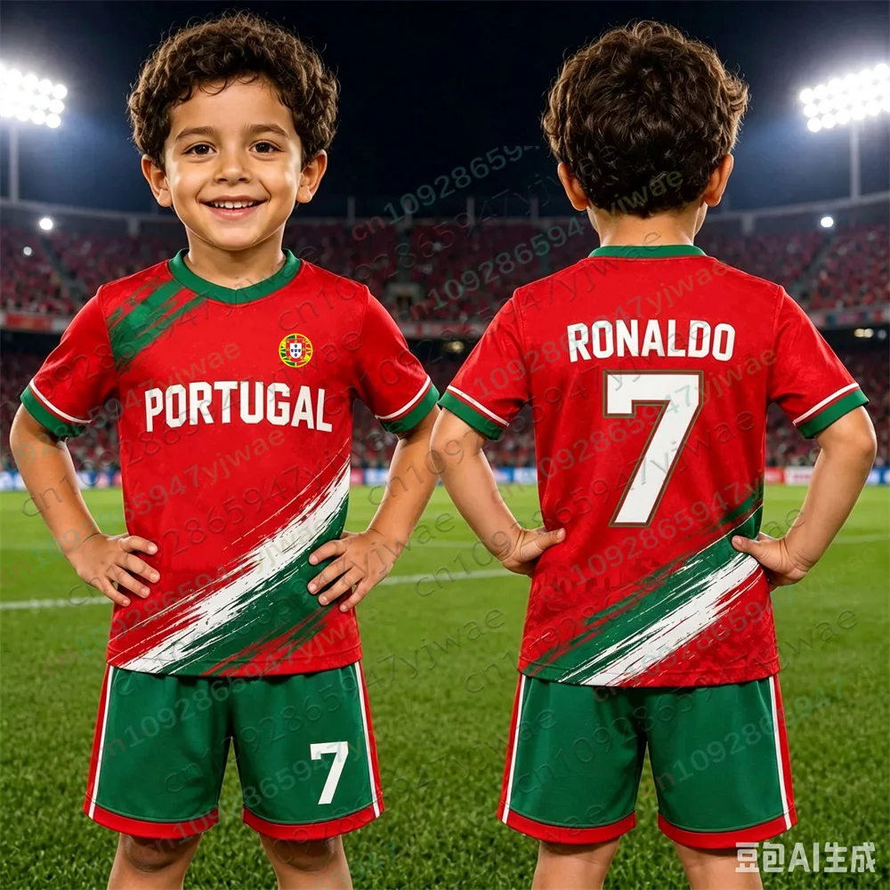 Portugal Jersey Ronaldo Fan Edition Football Shirt 3D Printed Set Outdoor Sports Training Tee Adult Children's T-shirts Shorts