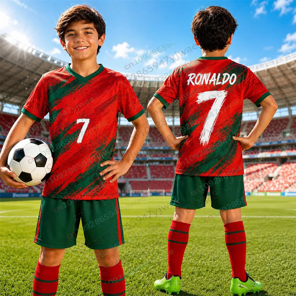 Portugal Jersey Ronaldo Fan Edition Football Shirt 3D Printed Set Outdoor Sports Training Tee Adult Children's T-shirts Shorts