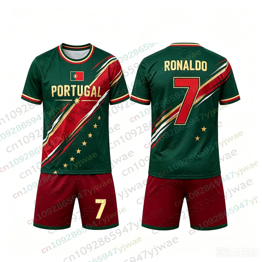 Portugal Jersey Ronaldo Fan Edition Football Shirt 3D Printed Set Outdoor Sports Training Tee Adult Children's T-shirts Shorts