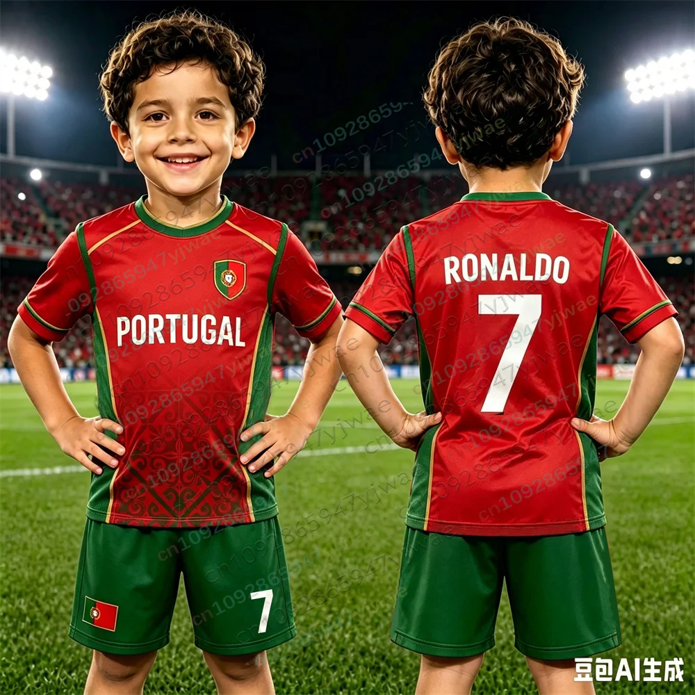 Portugal Jersey Ronaldo Fan Edition Football Shirt 3D Printed Set Outdoor Sports Training Tee Adult Children's T-shirts Shorts