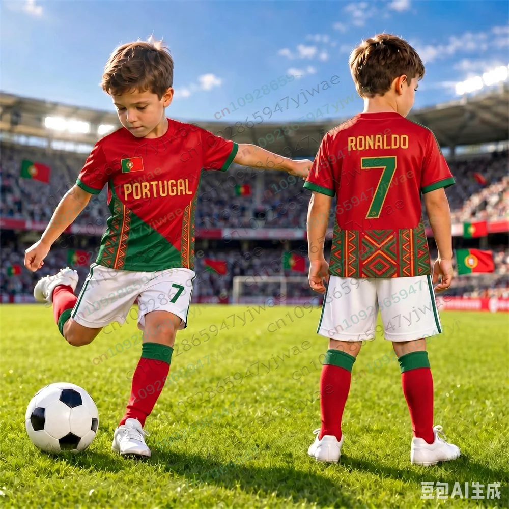 Portugal Jersey Ronaldo Fan Edition Football Shirt 3D Printed Set Outdoor Sports Training Tee Adult Children's T-shirts Shorts