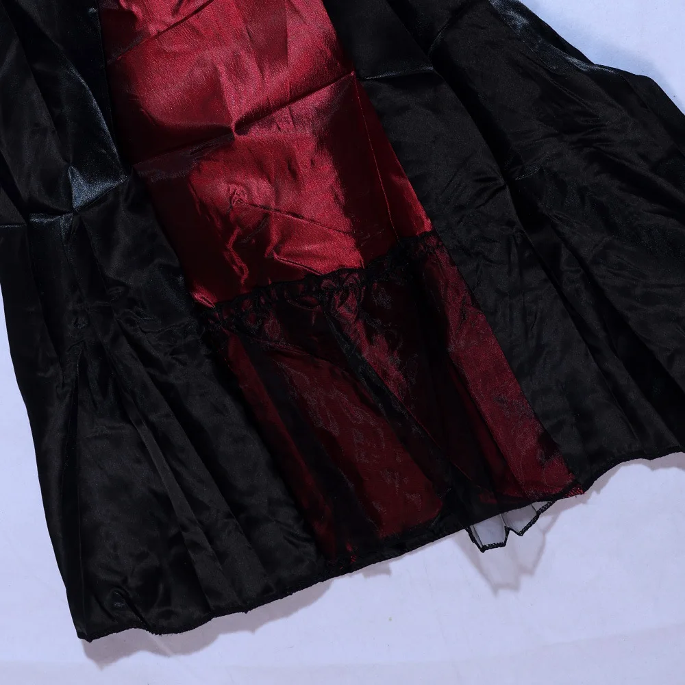 Vampire Queen Cosplay Costume Medieval Gothic Black Red Long Dress With Lace Collar Girls Halloween Party Role Play Fancy Outfit